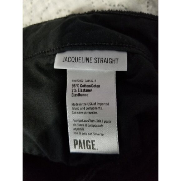 PAIGE JACQUELINE STRAIGHT BLACK JEANS SIZE 32 RAW FRAYED HEM STRETCH - Picture 6 of 10